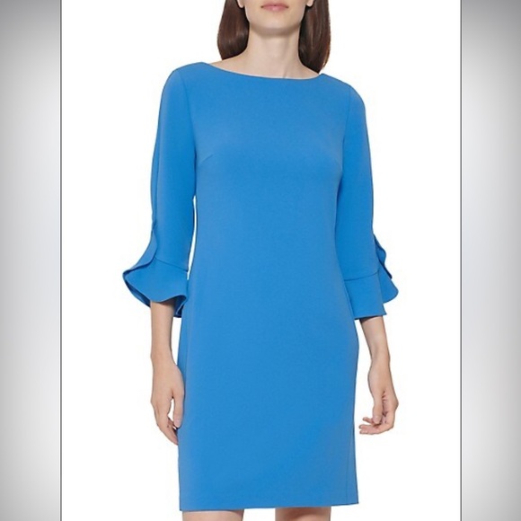 Karl Lagerfeld Scuba Crepe Tulip-Sleeve‎ Sheath Dress Size 14 - Picture 1 of 14